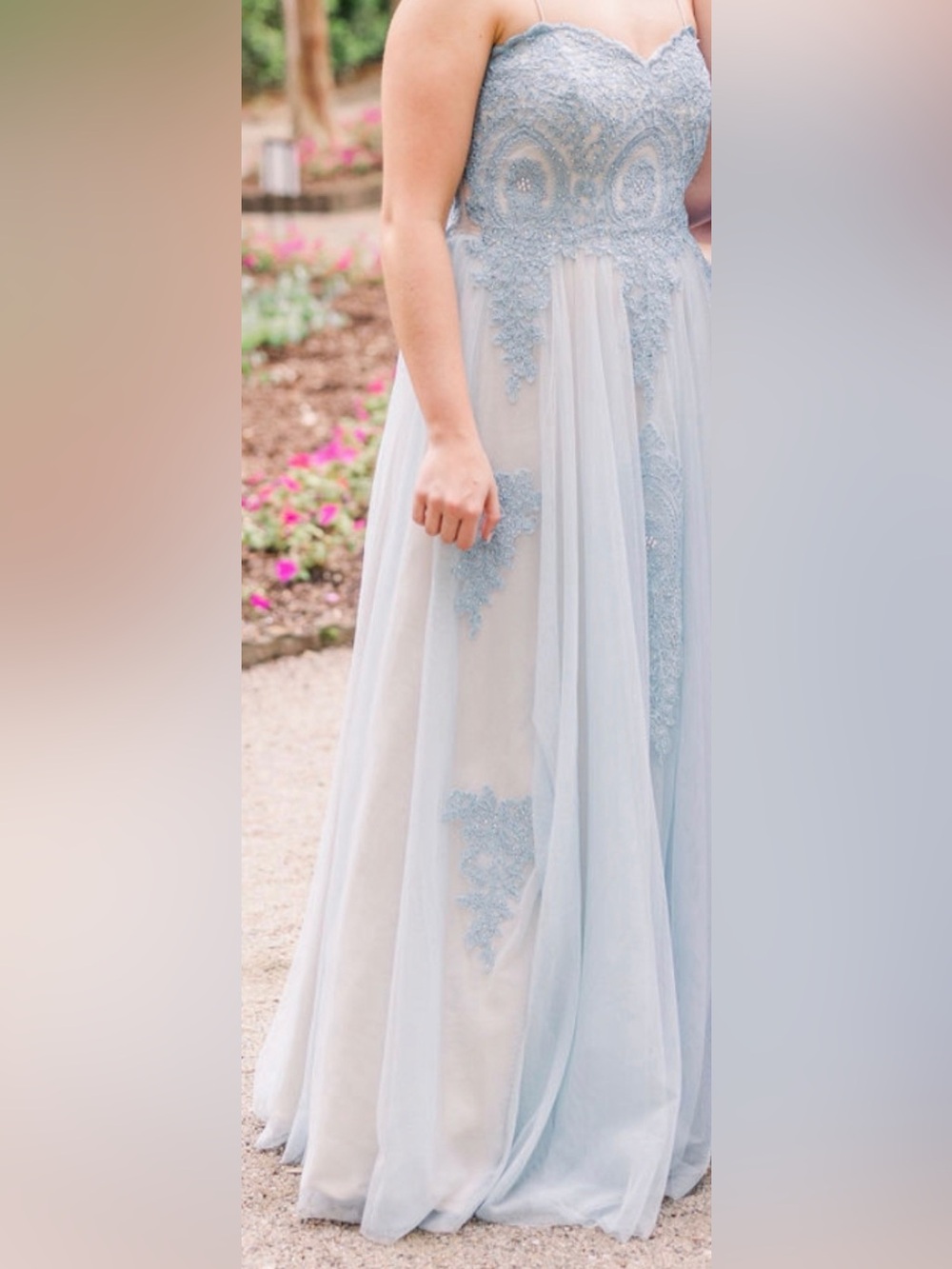 Light Blue Beaded Prom Dress with Spaghetti Straps